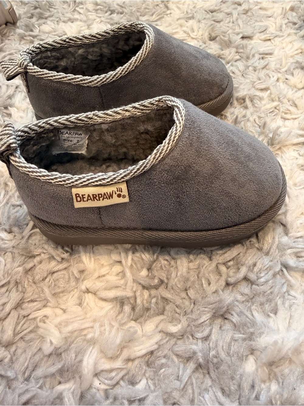 BearPaw Kids Gray Cozy Slip-On Slippers